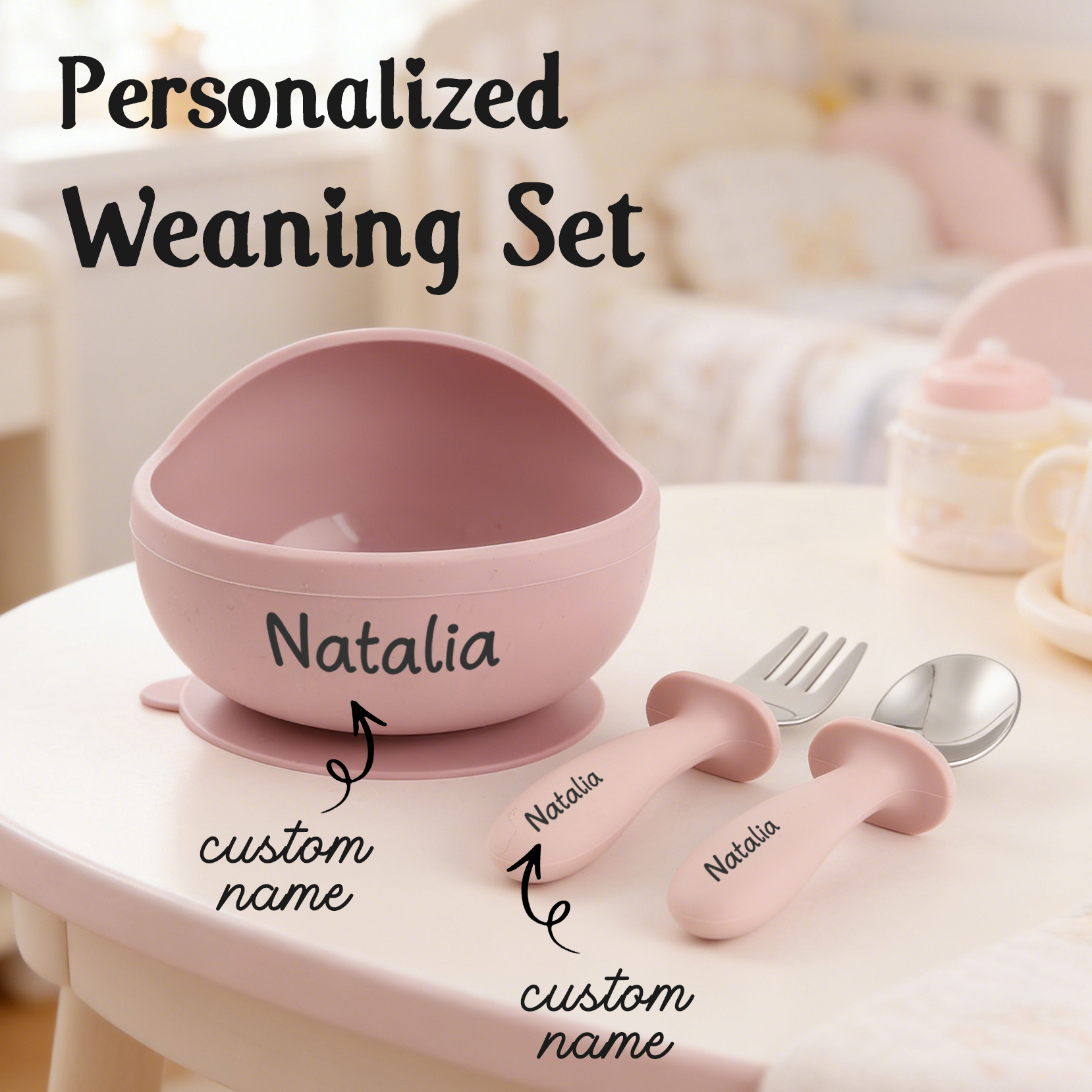 Self Feed Spoon - Personalized Silicone Bowl with Stainless Steel