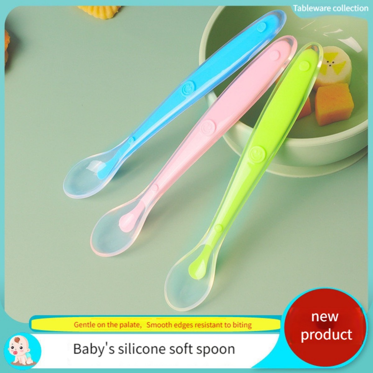 Self Feed Spoon - 2Pcs Food Grade Silicone Baby Spoons