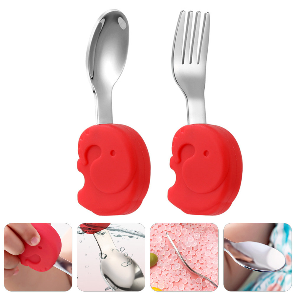 Self Feed Spoon - 1Set Baby Tableware Silicone Fork Spoon