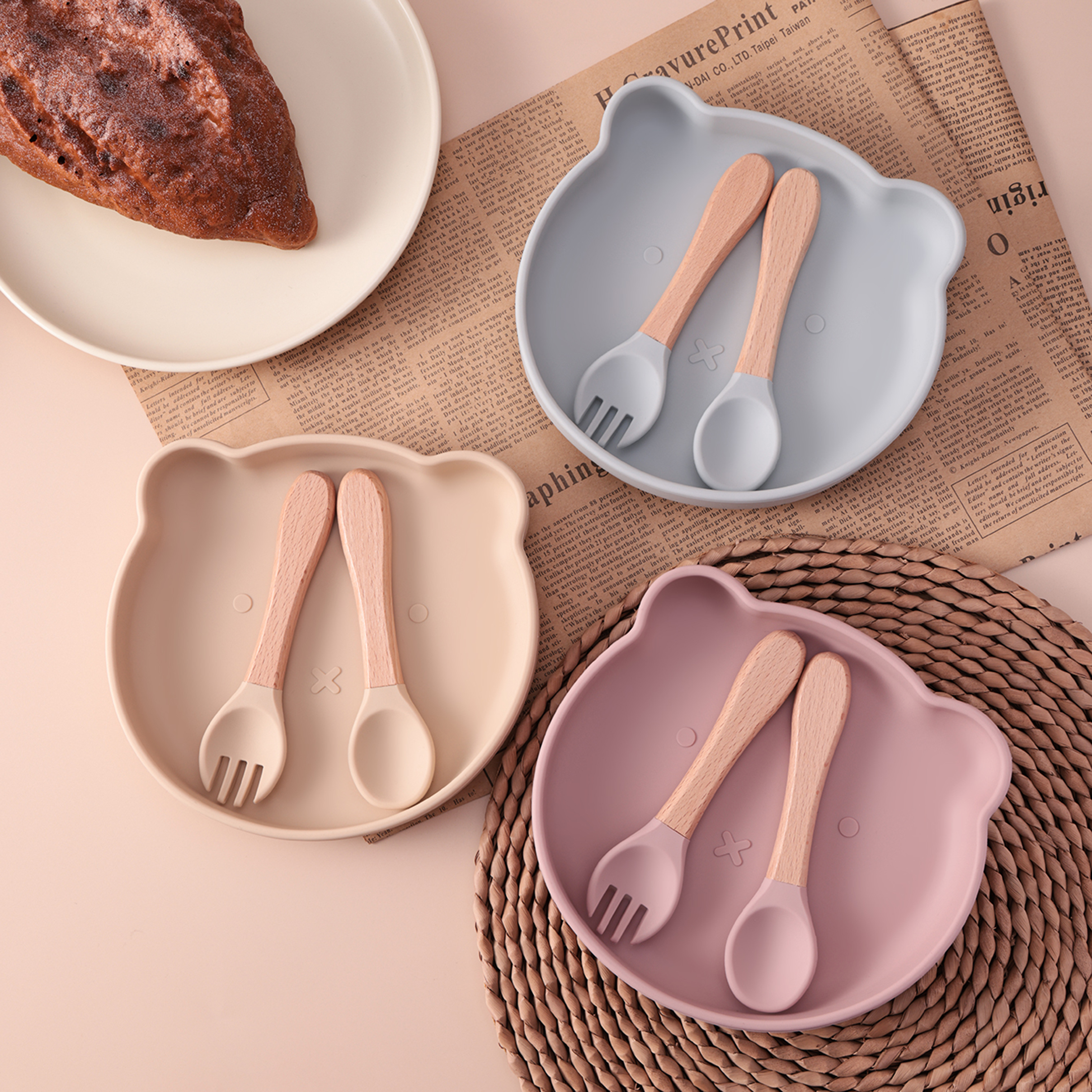3PCS Cartoon Bear Silicone Suc - Self Feed Spoon 리뷰 및 가격